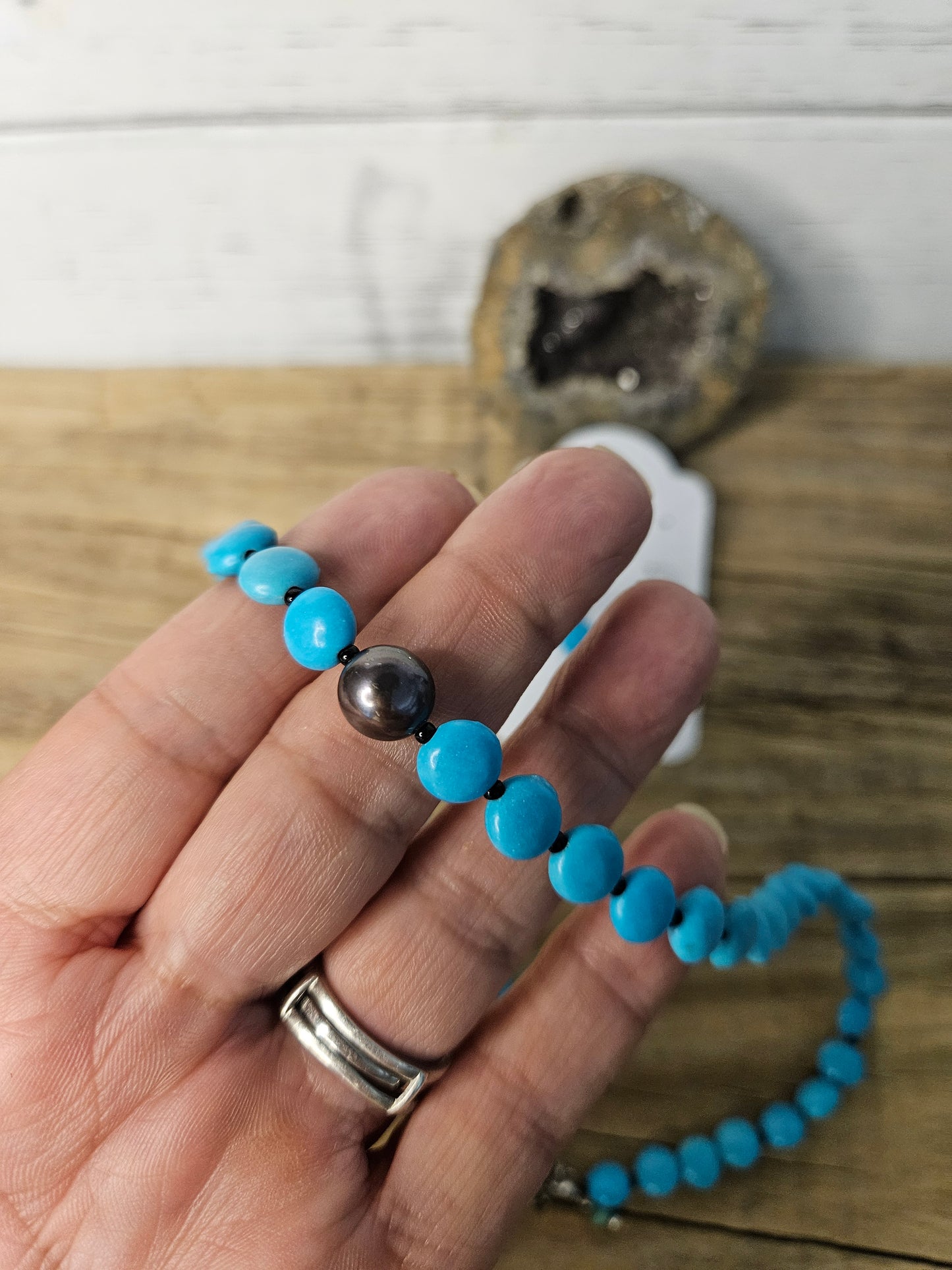 Sale ! Turquoise Blue Stone Necklace with Earring Set