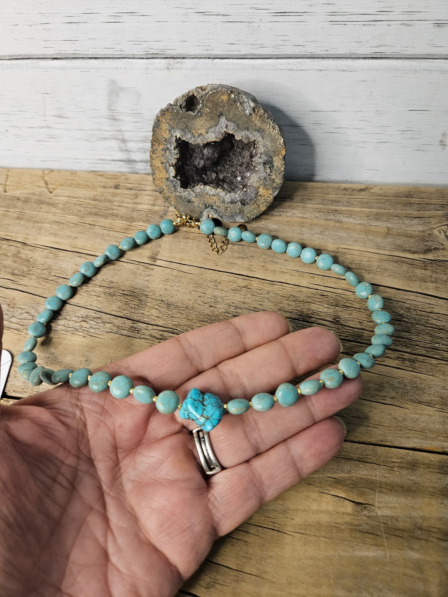 Sale ! Magnesite Blue Green Necklace with Earring Set