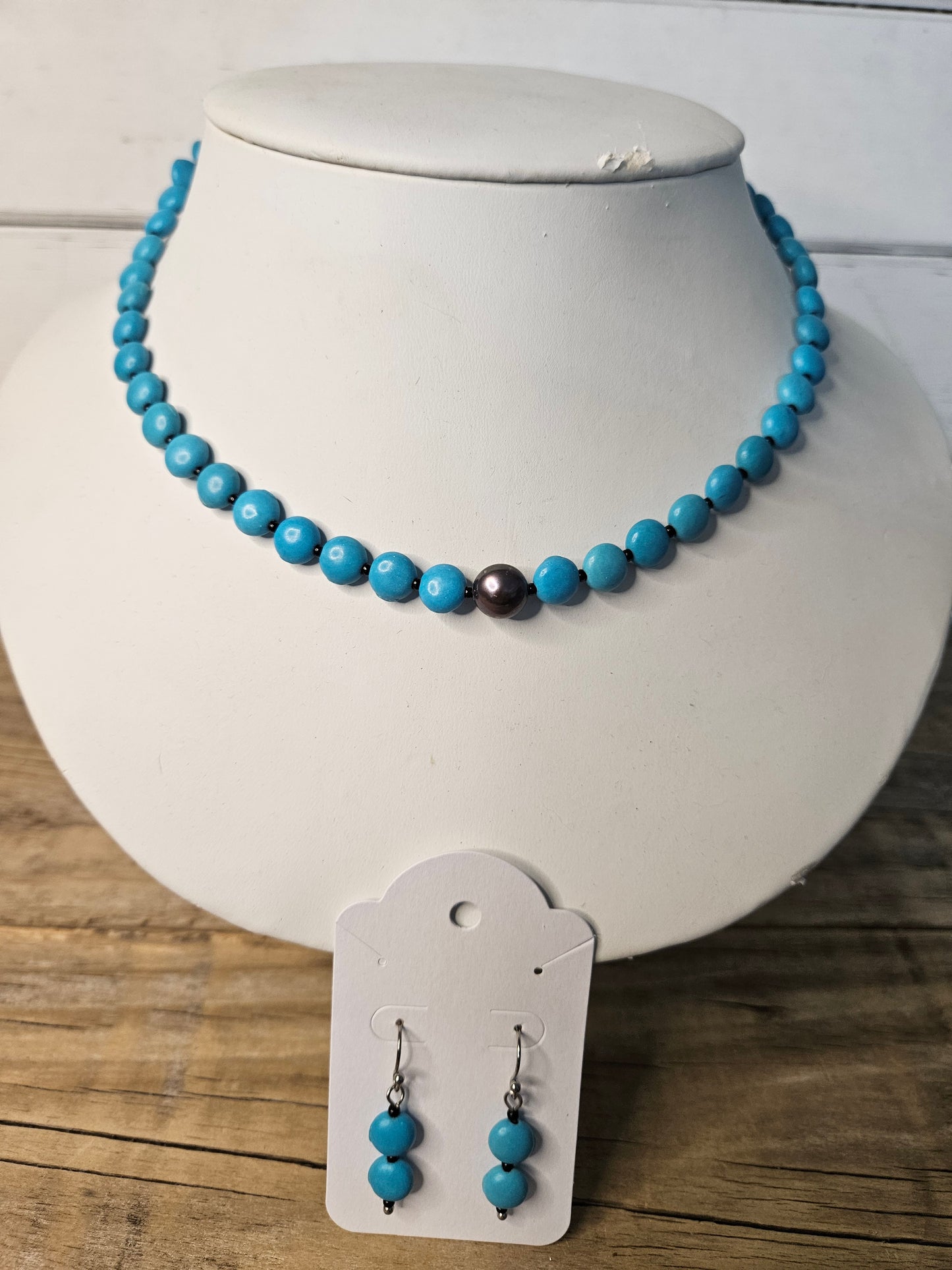Sale ! Turquoise Blue Stone Necklace with Earring Set
