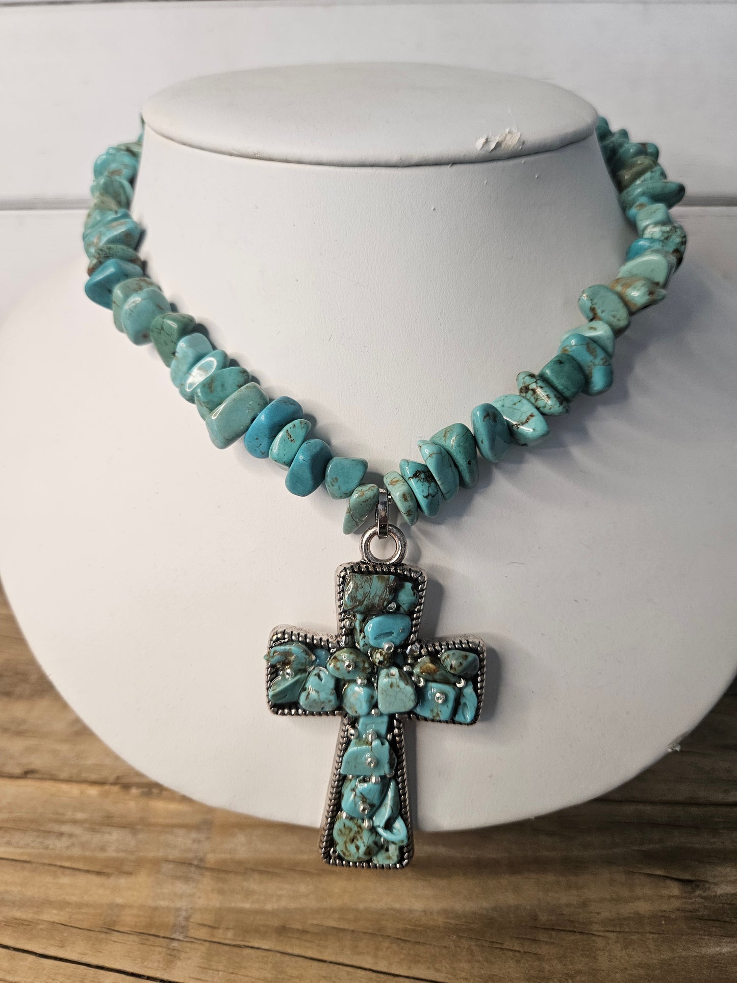 Western Inspired Chunky Turquoise color Cross Necklace