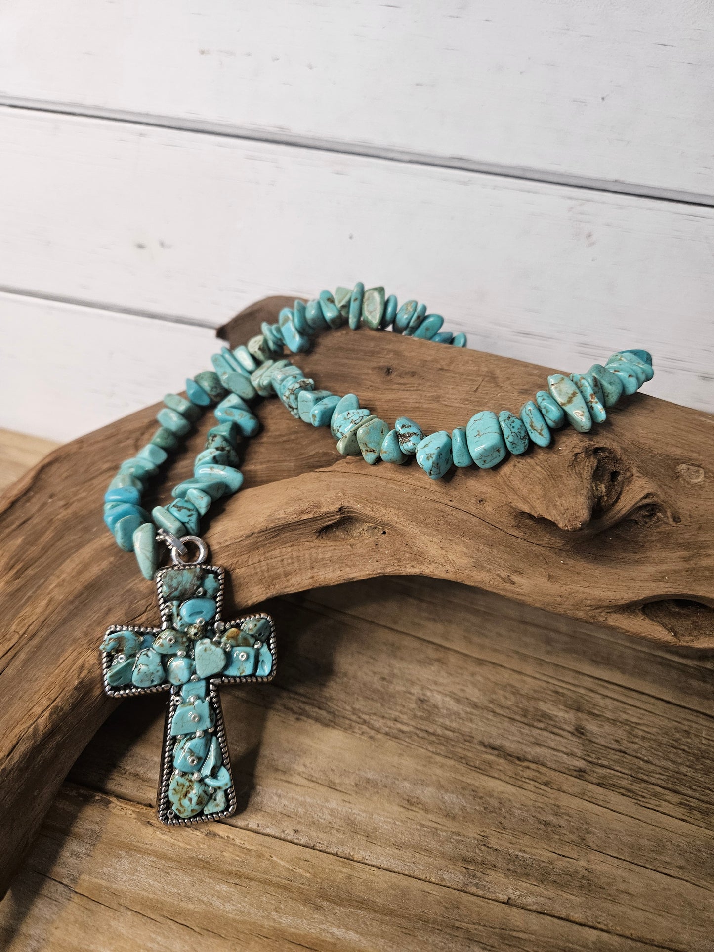 Western Inspired Chunky Turquoise color Cross Necklace