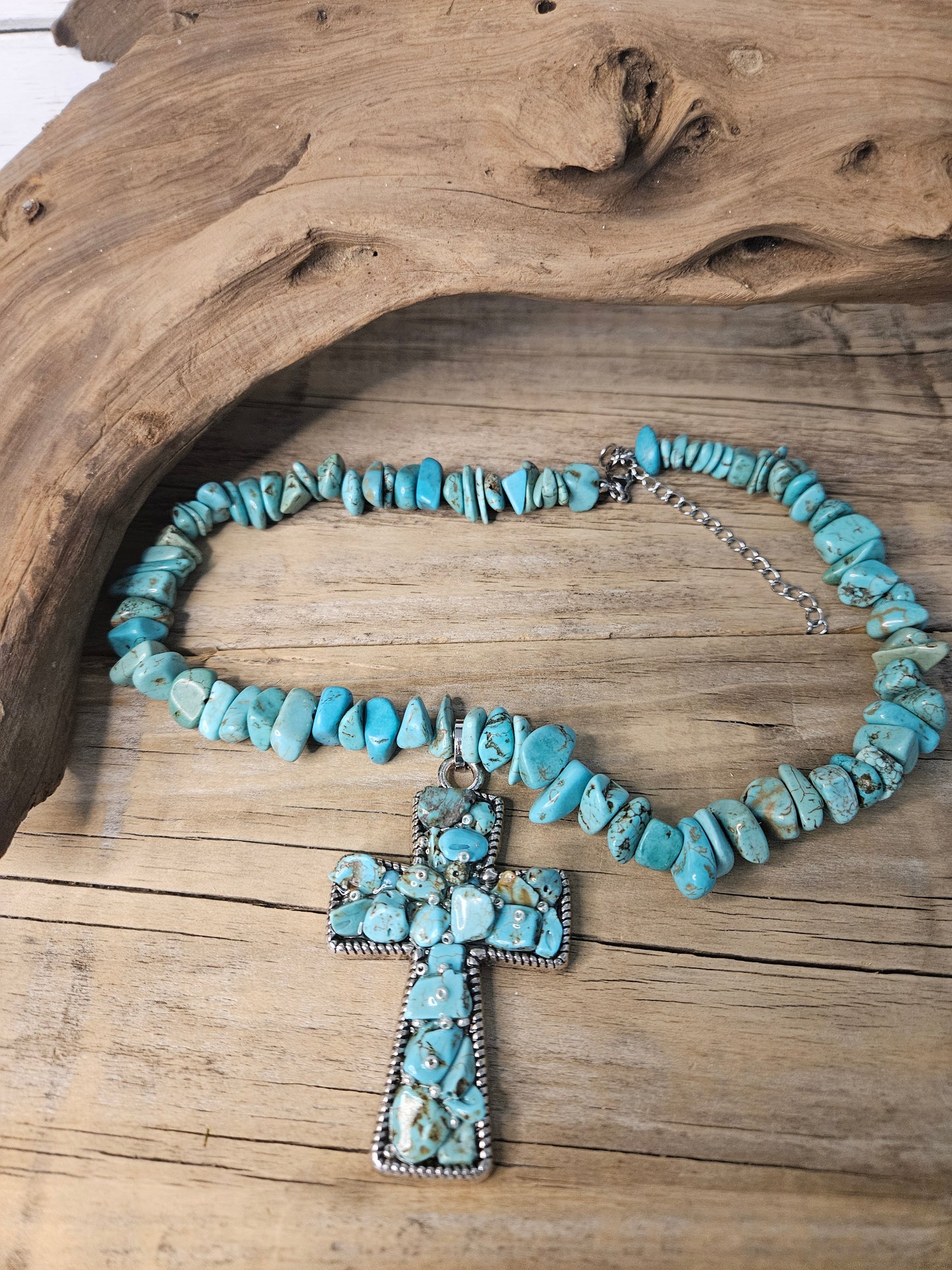Western Inspired Chunky Turquoise color Cross Necklace