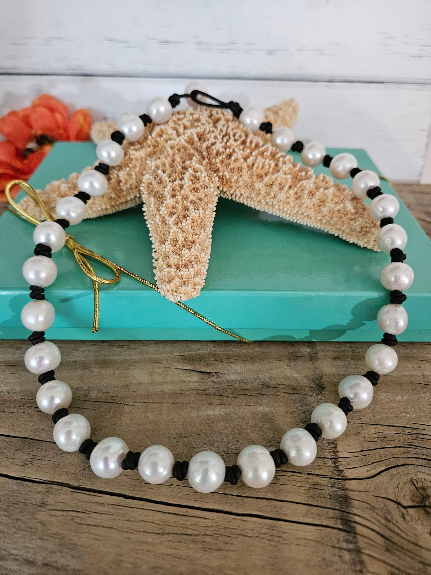 Freshwater Pearl Necklace: Knotted Leather, Hippie Beach Jewelry